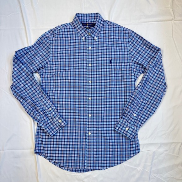 Ralph Lauren Mens Slim Fit Performance Red Blue Plaid Button Down Shirt Size L - Picture 3 of 9